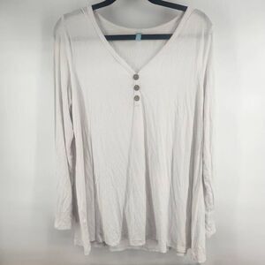Oversized White Long Sleeve Stretchy Soft Tunic Tee Wooden Button Women's XL